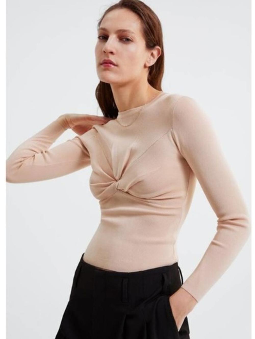 Zara Light Pink Front Scrunched Top Size S